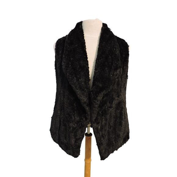 Wildflowers Black Faux Fur Vest with Pockets Size M - Picture 1 of 7
